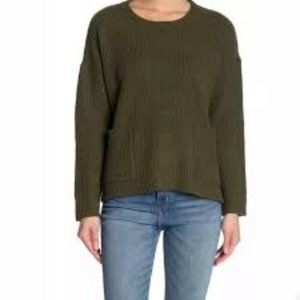 Nordstrom Melloday Womens' Green Ribbed Knit Sweater with Pockets Size M